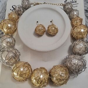 Gold and Silver Wire Ball Jewelry Set